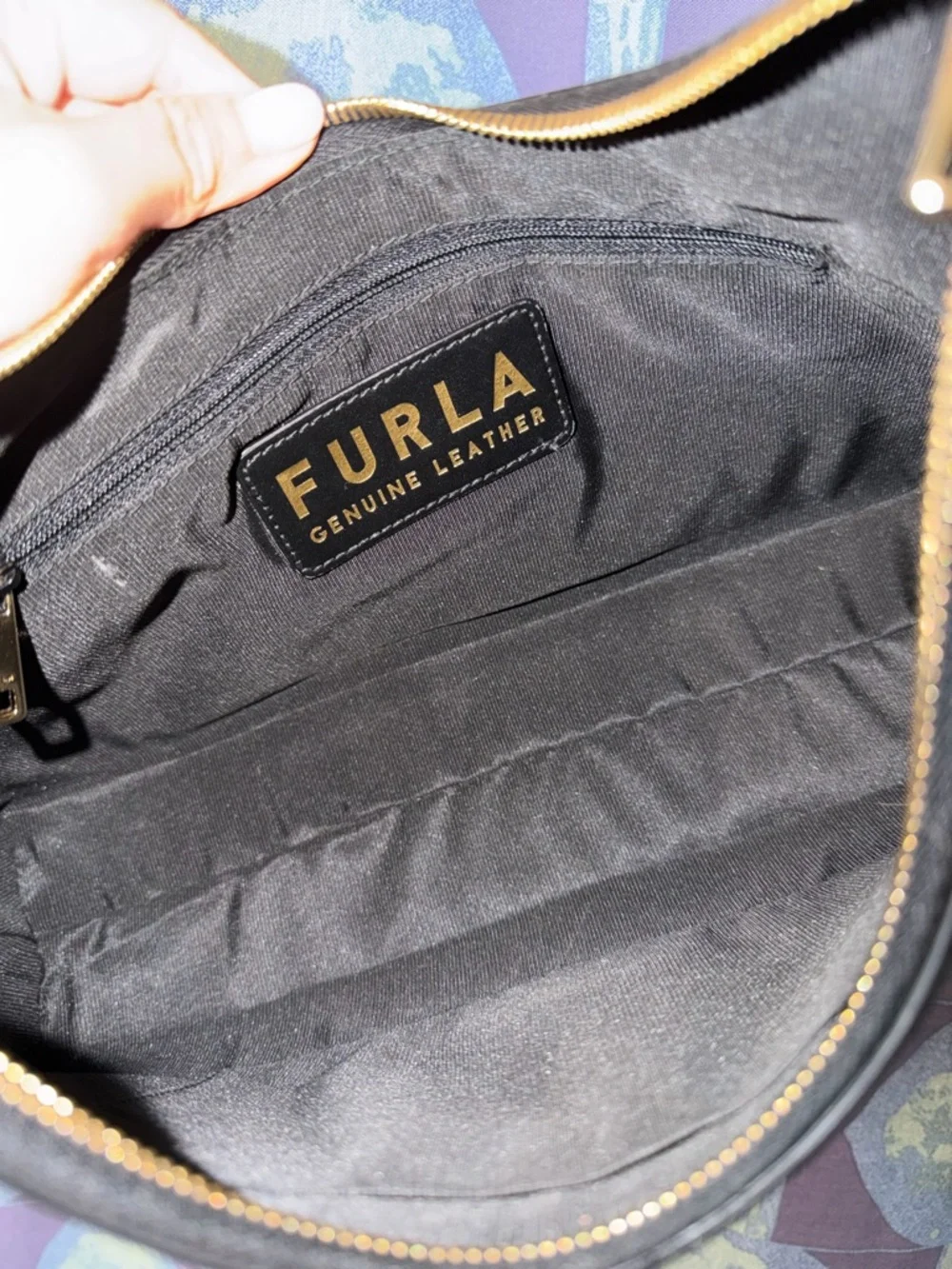 Furla Diamante Black Crocodile Embossed Shoulder Bag - Picture 6 of 10
